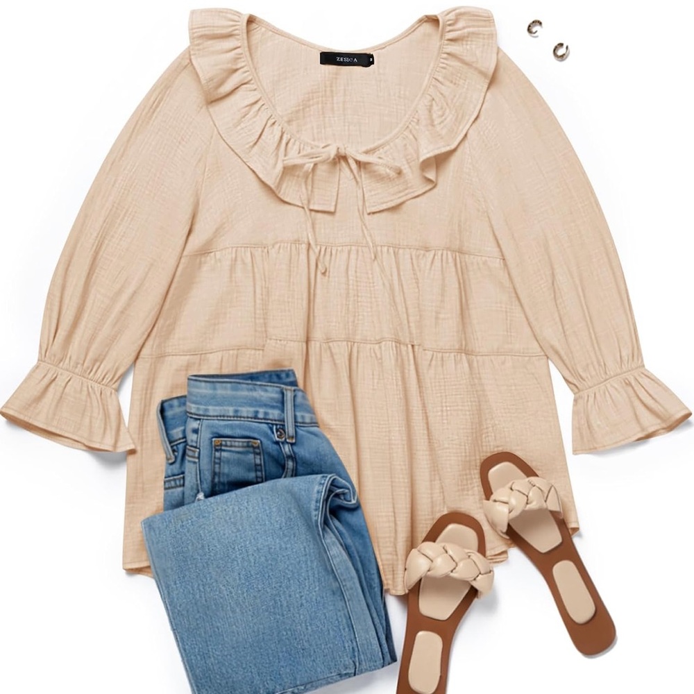 Chic Cream Ruffle Blouse - Picture 5 of 7